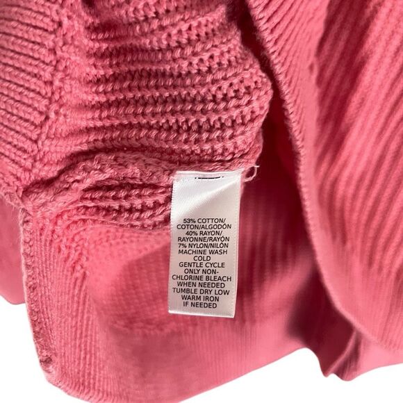 Ann Taylor Loft Sweater Pink Knit Crochet Sleeves Ribbed Button Back Pullover La - Picture 7 of 7